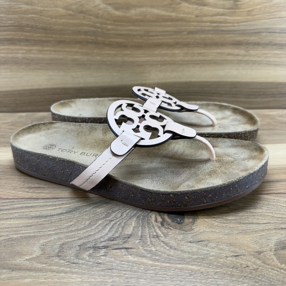 Tory Burch Cloud Miller Sandals Womens 8 Peach Pink Leather Flip Flops Travel